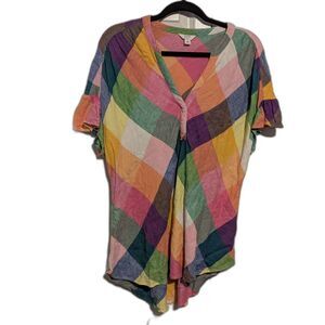 Crown & Ivy Boho Colorful Ruffle Sleeve Linen Blend Blouse Women’s Small